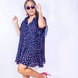 REPOSHING A FABULOUS SHIRT!Only Necessities Navy Tunic with Pink Polka Dot Print